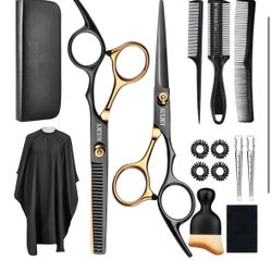 Hair Cutting Scissors Shears Kits, 15 Pcs Professional Stainless Steel Hairdressing Shears Set Thinning Scissors for Barber/Salon/Home/Men/Women/Kids/