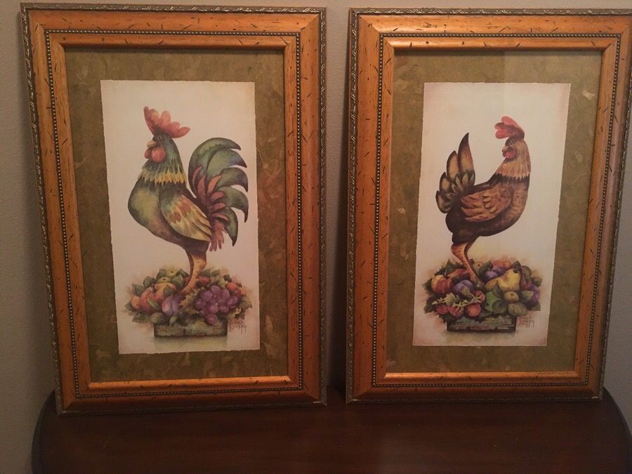 Pair of Frankie Buckley Rooster Prints