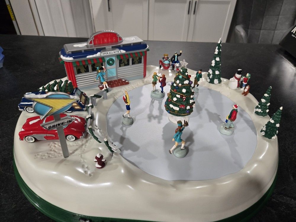 Vintage Mr. Christmas 50's Rock N Roll Animated Musical Diner Skating Pond