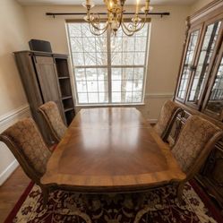 Formal Dining Table with Parquet Top & 6 Upholstered Chairs (Leaf not pictured)