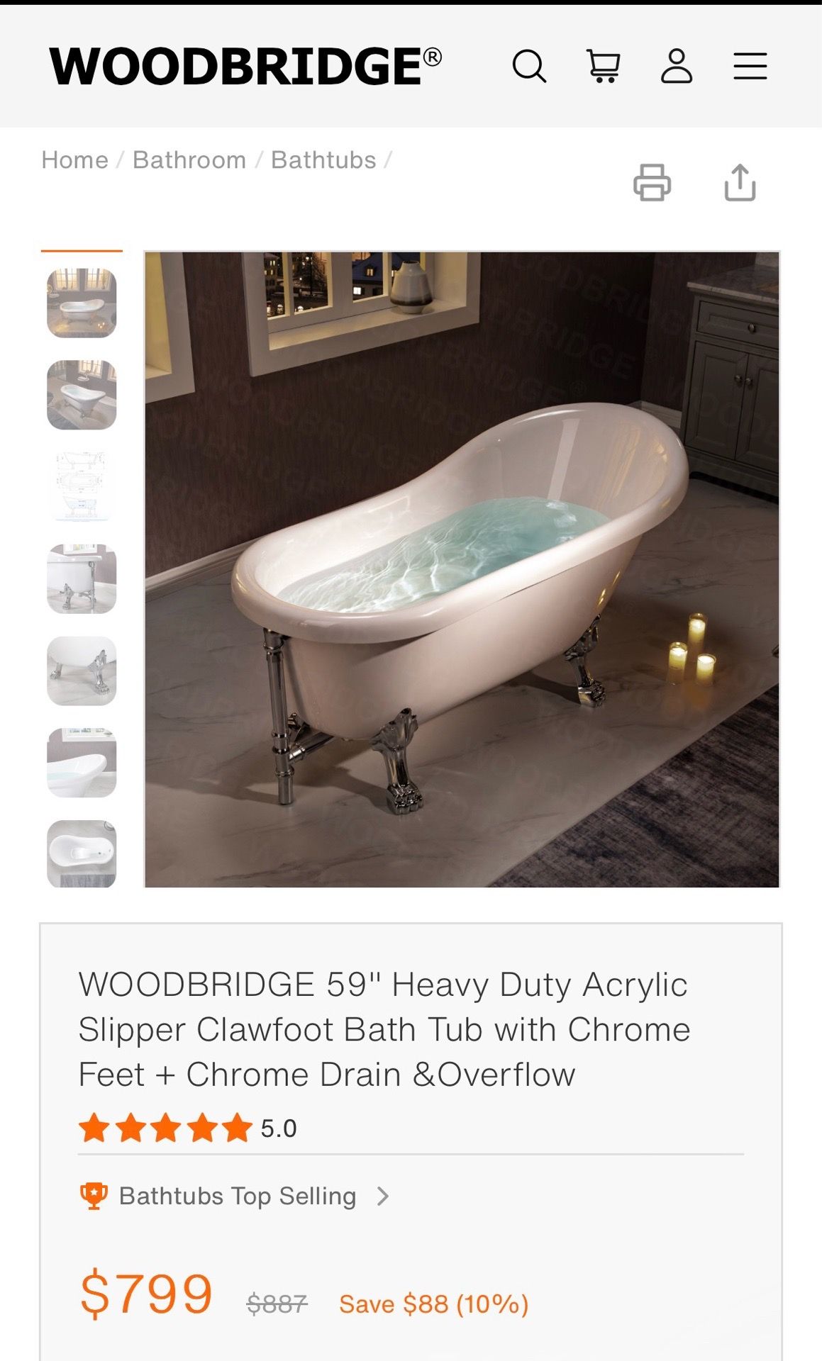 Woodbridge “59 heavy duty clawfoot bath tub