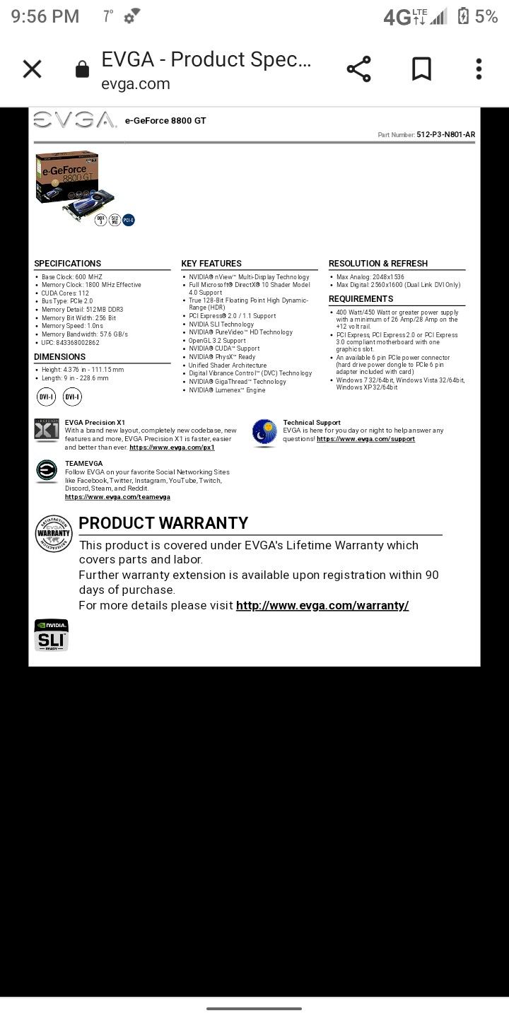 Ge-force GT 8800 Graphics Card