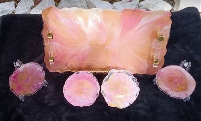 Gorgeous gold and pink serving tray set