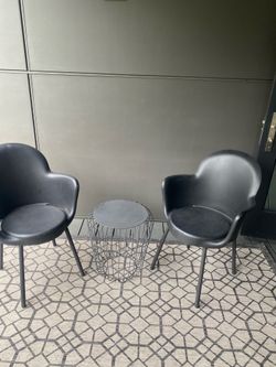 Set of 2 Italian Arm Chairs by Sintesi, Black Plastic and Metal Material  Works Great for Outdoors