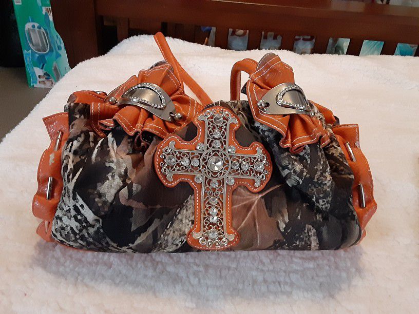 Orange Cross Camouflage Handbag 