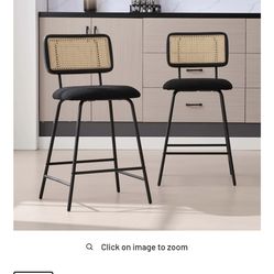 Dayalane 26" Rattan Bar Stools Set of 2, Modern Sherpa Counter Height Barstools with Cane Back and Metal Legs, Armless Kitchen Island Chairs for Bar K