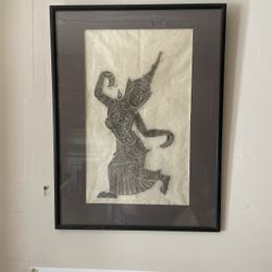 Angkor Wat Thai Cambodian Black Temple Rubbing Dancing Figures 19x 25