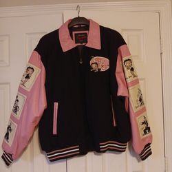 Betty Boop Womens 2XL Pink And Black Leather Jacket