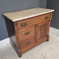 vintage antique walnut marble dry wash stand buffet side table