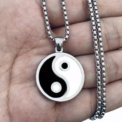 Mens Stainless Steel Protection Amulet Ying Yin Yang Pendant Necklace Men