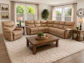-Z-Boy Reclining Sectional + Matching Recliner - Brown Faux Leather