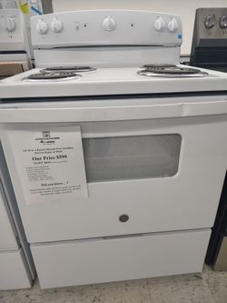 (50% Off Wall Ovens & Electric Ranges ends 7/5/26) $299.50 GE 30 in 4 Burner freestanding electric range in white