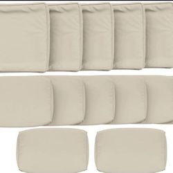 12 Pcs Outdoor Cushion Cover Set 5 seater cover, 5 backrest cover and 2 ottoman covers, beige color