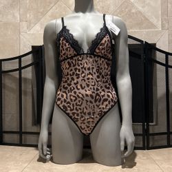 New Plus Size Leopard Print Lace Bodysuit 