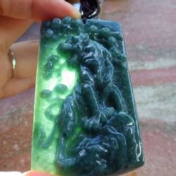 Certificate Jadeite Jade Hand Carved Green Pendant Zodiac Tiger Tree