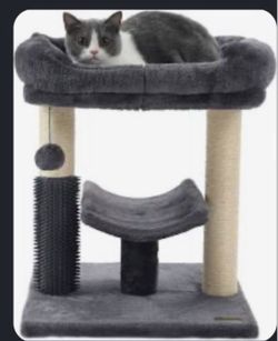 NEW Gray Cat Tree w/ Scratching Posts, Hammock & Top Bed