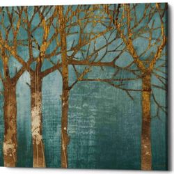 Gold Leaf Abstract Canvas Oil-Painting Original Large 35"x35" Modern Art. 'Golden Day Turquoise' by Kathrine Lovell. Wall Art Oversize Canvas Elegant 