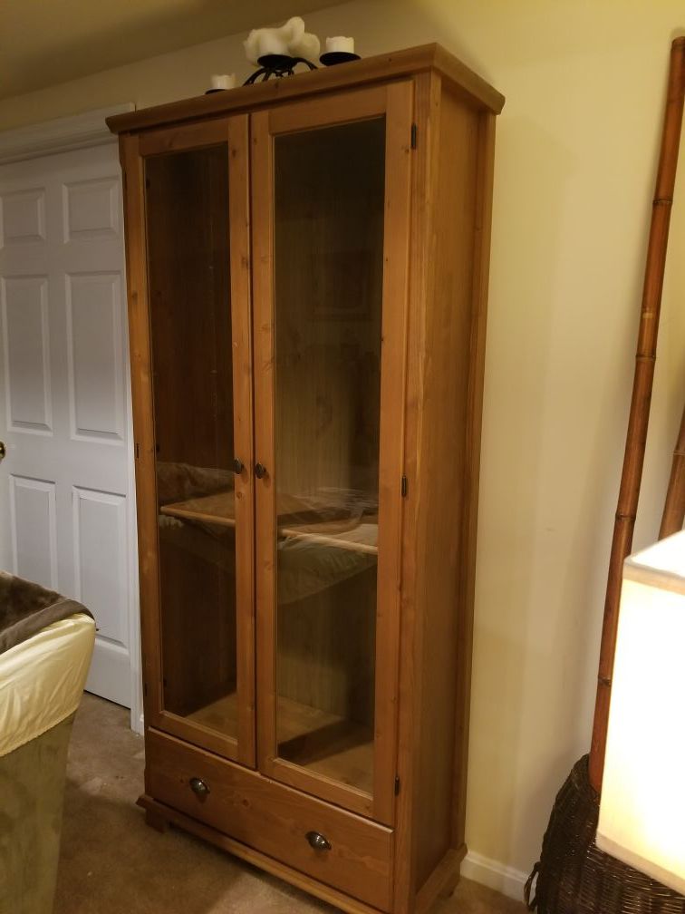 Tall Wood Cabinet with Glass Doors