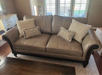Ethan Allen Genuine Leather Sofas + Coffee Table