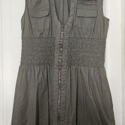 Olive Green Sleeveless Zip-up Dress 