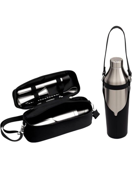 Lexenic Portable Cocktail Shaker Set,Premium Stainless Steel Vacuum Insulated Martini Shaker Kit,Bartender Kit Gift for Beach,Poolside,Post-Gym,Dinner
