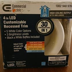 NEW IN BOX COMMERCIAL ELECTRIC 4 IN LED CUSTOMIZABLE RECESSED TRIM *READ DESCRIPTION*