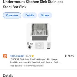 Stainlesss Steel Undermount Sink 14" x 18"