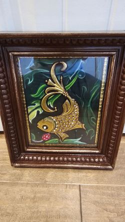 Framed Mixed Media Art Nouveau Fish Wall Decor – William De Morgan Style