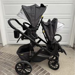 Veer Switch & Roll Double Stroller with 2 Switchback Seats, Shades, Cup Holders & Snack Tray. Two Color Kits available as well in blue & pink