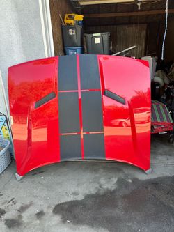 OEM 2015-2018 Dodge Challenger Hood - Factory Red w/ Black Stripes