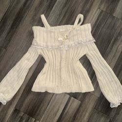 Off White Ribbed Lace Sweater