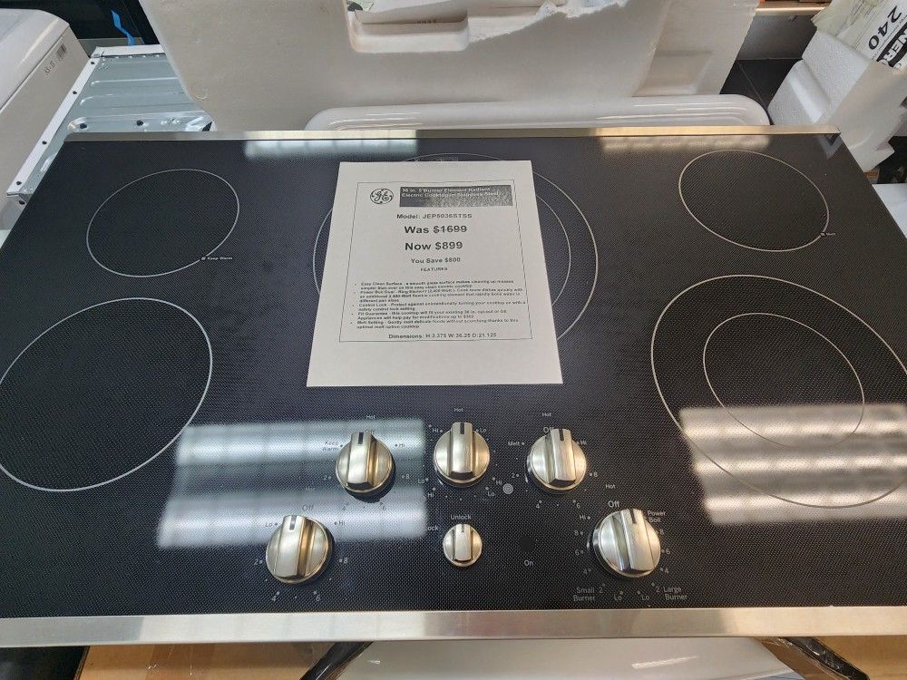 36 in.5 Burner Element Radiant Electric Cooktop in Stainless Steel
