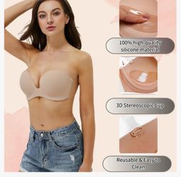 JUST BEHAVIOR Sticky Backless Push up Bras Strapless Reusable Invisible Lifting Adhesive Deep Plunge Bras for Womens