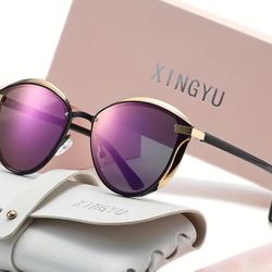 Polarized Cat Eye Sunglasses For Women Mirrored Fashion Metal Frame