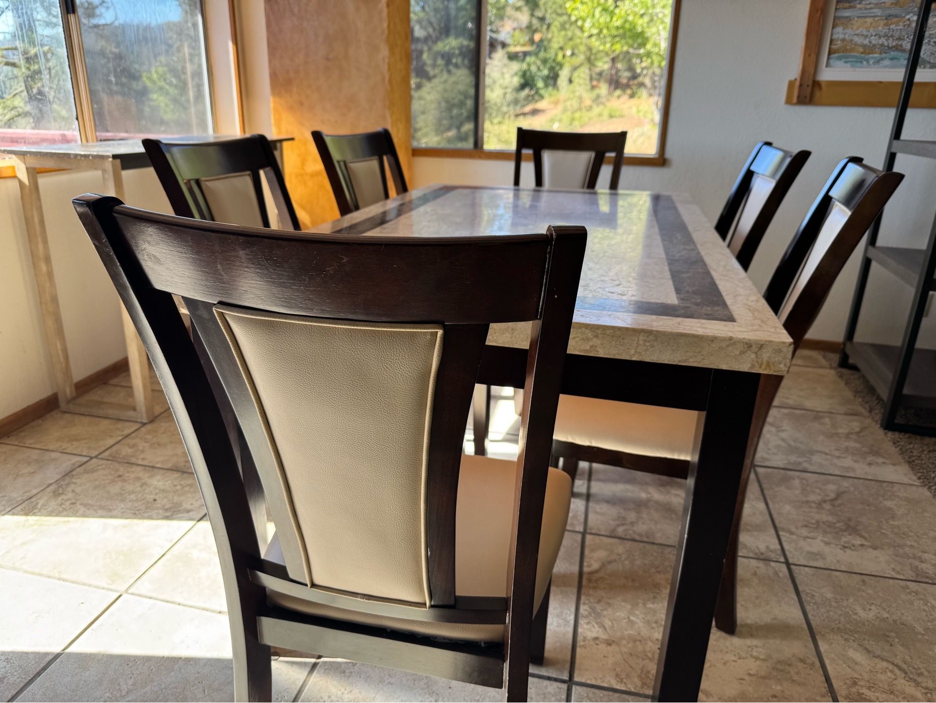 Solid and genuine marble dining table with six chairs