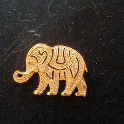Elephant Brooch Rhinestone And Red Eye Gem