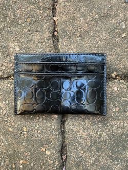 Coach Black Patent Leather Signature Card Holder Wallet