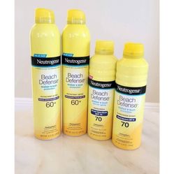 Neutrogena Beach Defense Sunscreen Spray SPF 60+ & SPF 70, NEW 4-Bottle Set