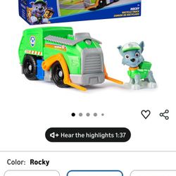 Paw Patrol, Rocky’s Recycle Truck, Toy Vehicle with Collectible Action Figure