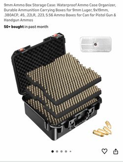 HOSOcase 9mm Ammo Box Storage Case: Waterproof Ammo Case Organizer, Durable Ammunition Carrying Boxes for 9mm Luger, 9x19mm, .380ACP, .45, .22LR, .223