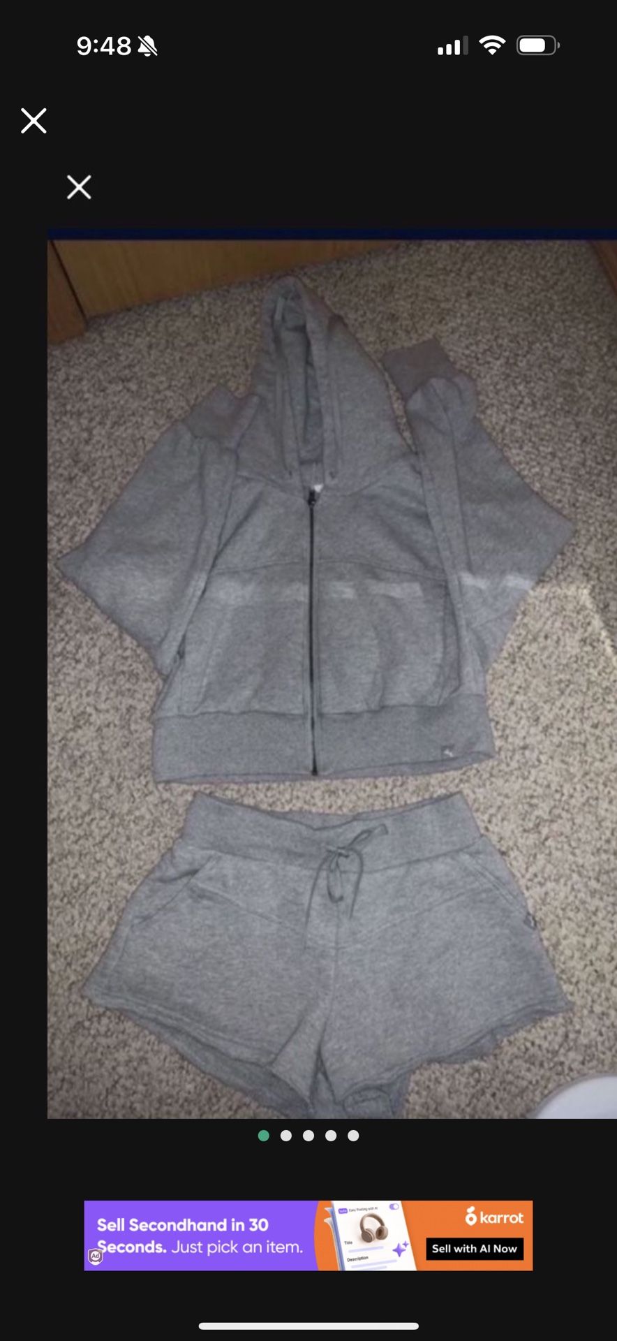 WOMENS WORKOUT OUTFIT HOODIE CROPPED LARGE & SHORTS MEDIUM GREY