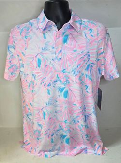 Birdie Bound Tropical Pastel Golf Polo Mens Small