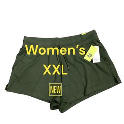 Women's All in Motion XXL 2XL 20 - 22 Shorts Active Olive French Terry Pockets Stretch NWT