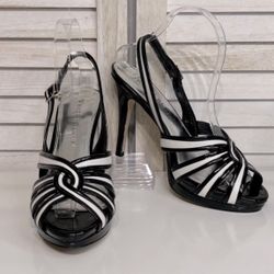 White House Black Market Black & White Patent Leather Heels Size 8M