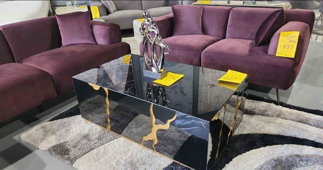 NEW DESIGNER BLACK COFFEE TABLE GOLD DETAILS GLOSSY