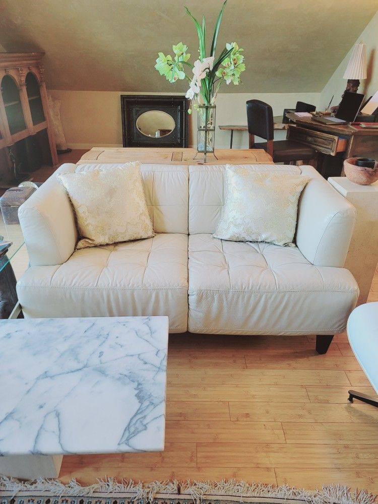 Genuine White Leather Couch