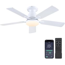 Ceiling Fans-46Inch Low Profile Indoor Ceiling Fan with Light and Remote/APP Control, Dimmable tri-Color temperatures LED,Quiet Reversible Motor,5 Bla