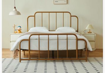Gold Metal Bed Frame with Headboard and Footboard