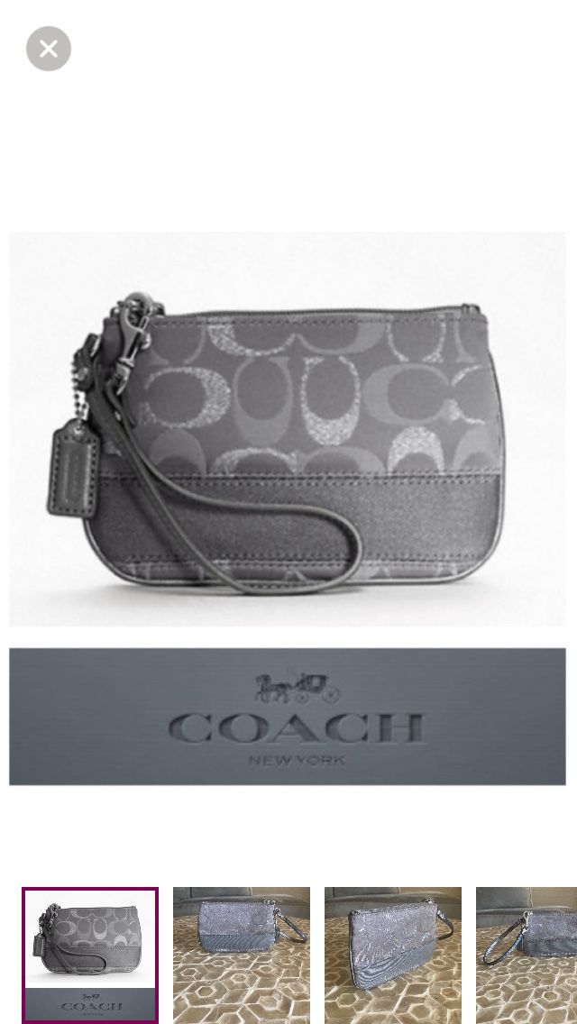 COACH 48212 Signature Stripe Small wristlet in metallic/grey