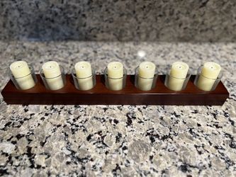 Long Wood Candle Holder with 7 Glass Candles
